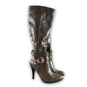 VERONA Vegan Leather Gray Zip Up Boots With Gold Accent & Rhinestones Size 6